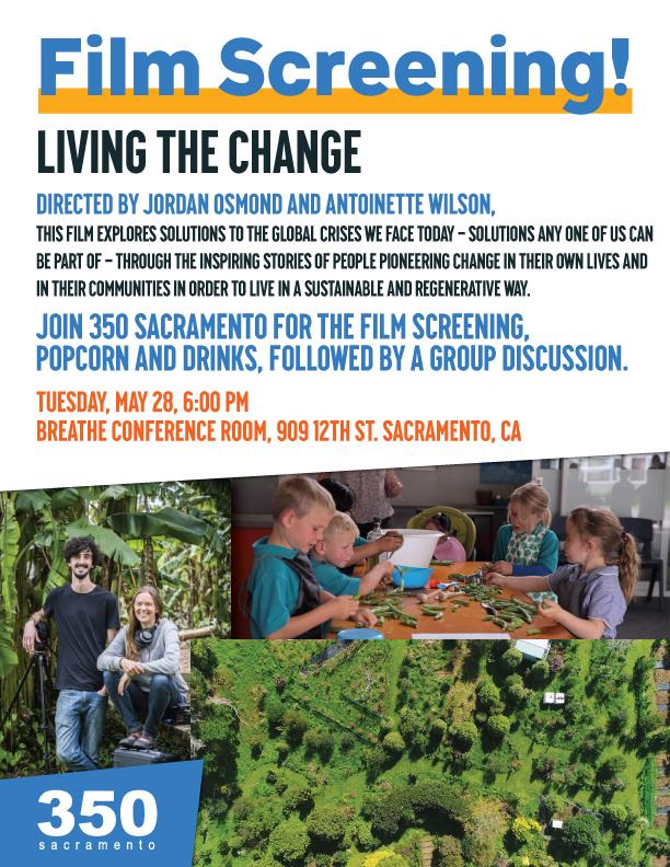 film screening flyer for Living the Change