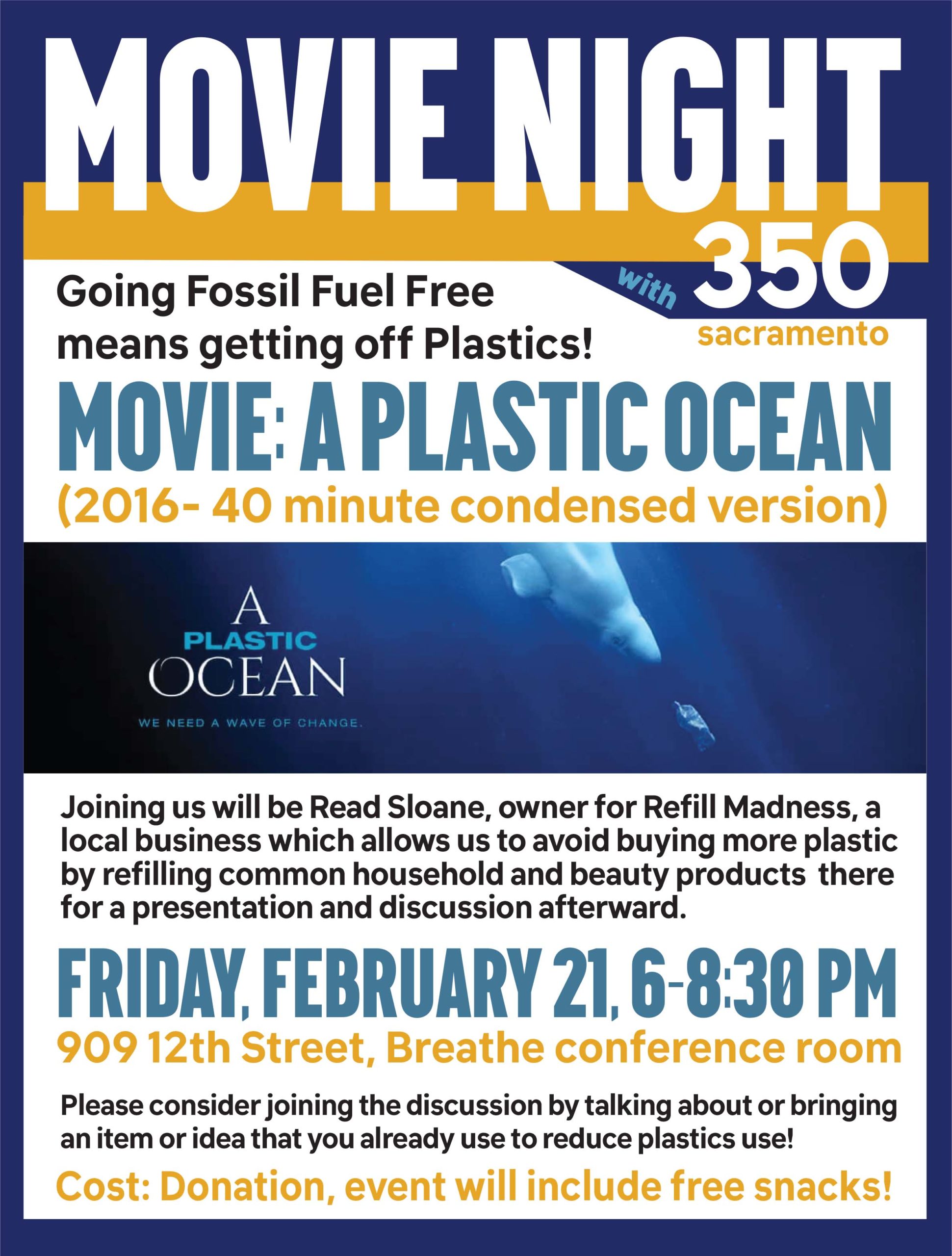 flyer for screening of A Plastic Ocean